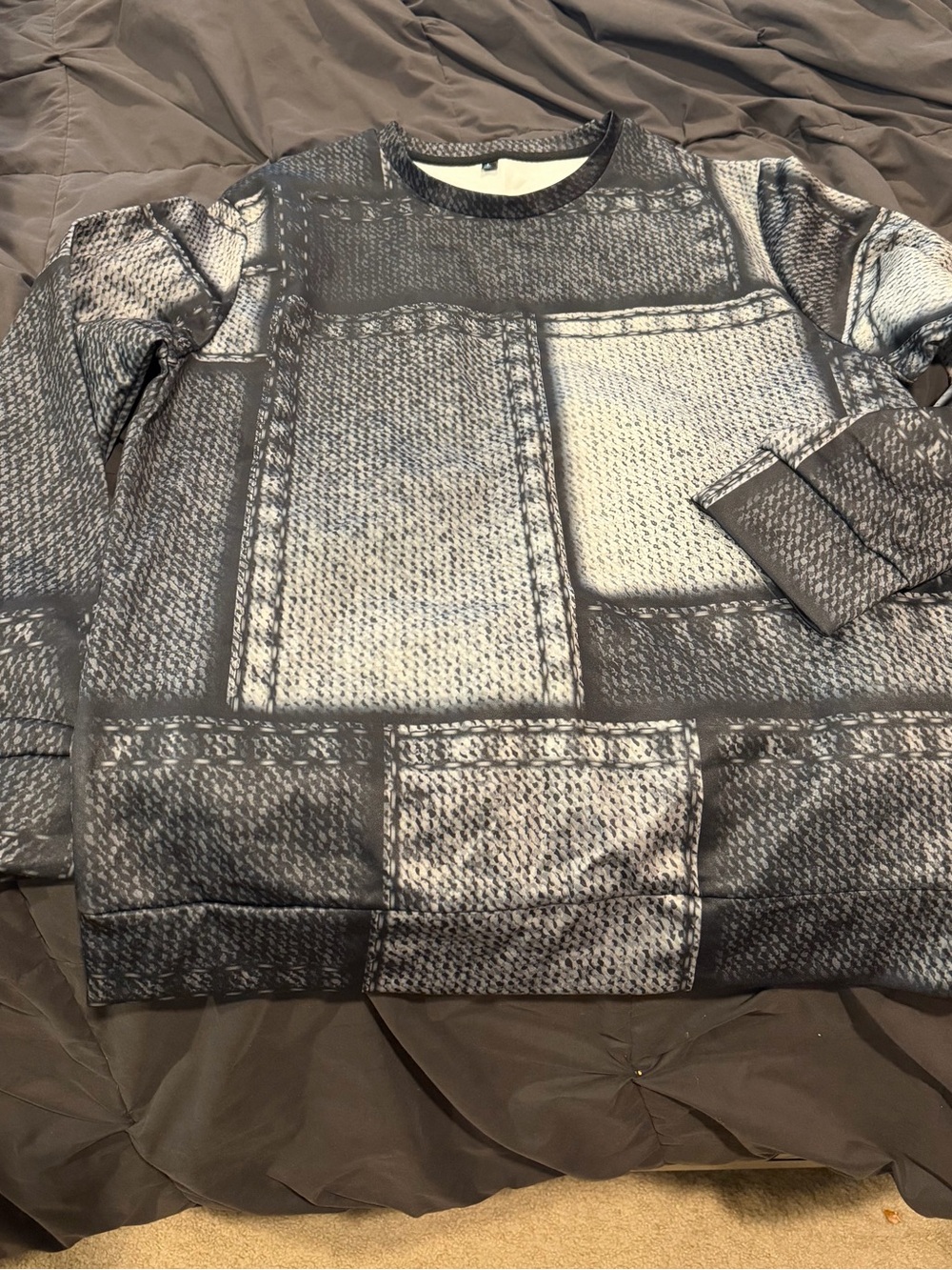 Men's Patchwork-Print Crewneck Sweater - Gray